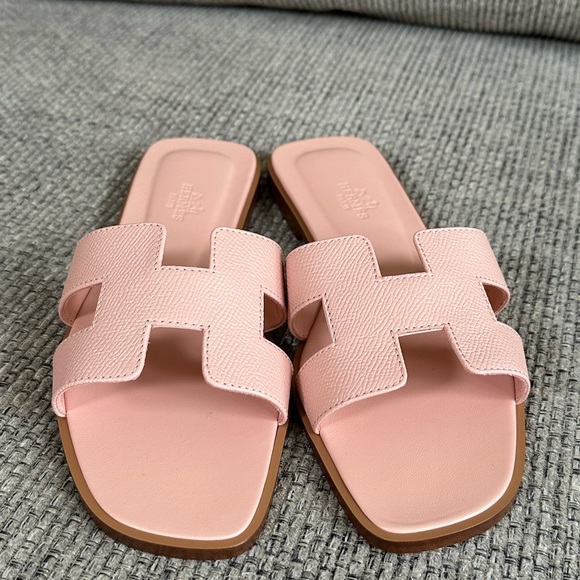 NEW Hermes Rose Pale Epsom Calfskin Oran SandalS - Picture 6 of 13